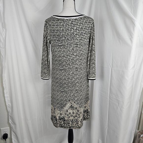 Max Studio Shift Dress Womens M Black White Geometric Stretch Classic Mod Artsy - Picture 4 of 8